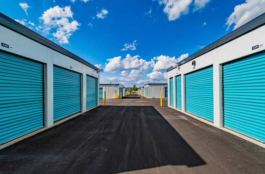 Storage facility with blue doors in Canada